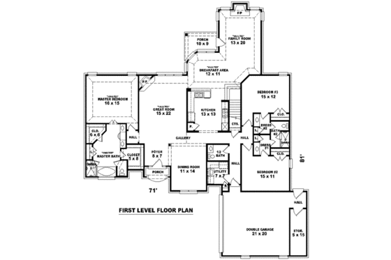 Floor Plan - Main Floor for European House Plan #81-1295 - 4 bed, 3.5 bath