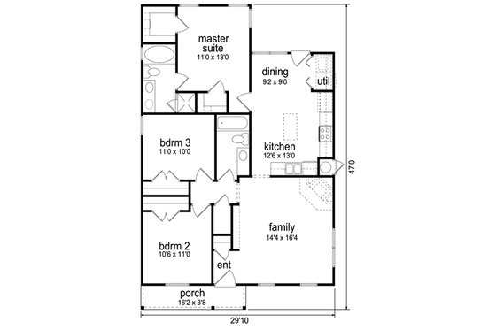 Floor Plan - Main Floor for Cottage House Plan #84-539 - 3 bed, 2 bath