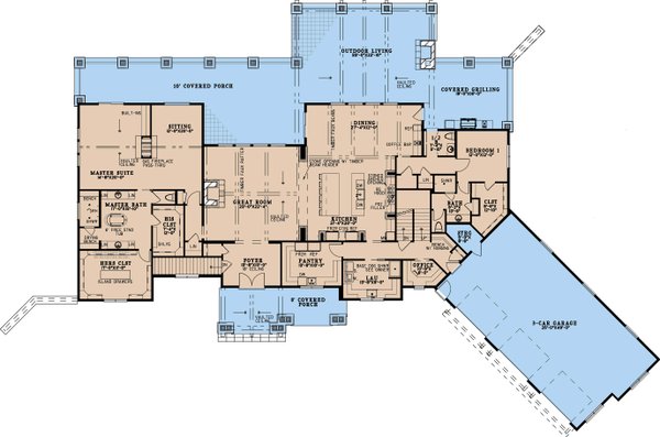 House Blueprint - Floor Plan - Main Floor for Country House Plan #923-490 - 4 bed, 5.5 bath