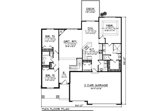 Floor Plan - Main Floor for Ranch House Plan #70-1031 - 3 bed, 2 bath