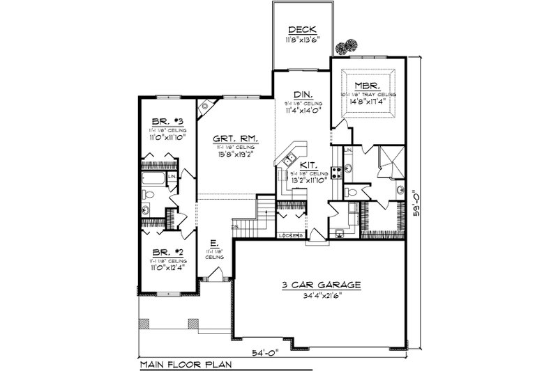 Dream House Plan - Floor Plan - Main Floor for Ranch House Plan #70-1031 - 3 bed, 2 bath