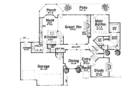 Floor Plan - Main Floor for European House Plan #52-145 - 3 bed, 2.5 bath