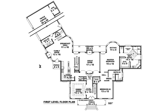 Floor Plan - Main Floor for Southern House Plan #81-1305 - 5 bed, 4 bath