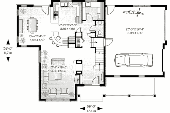 Floor Plan - Main Floor for European House Plan #23-531 - 3 bed, 2.5 bath