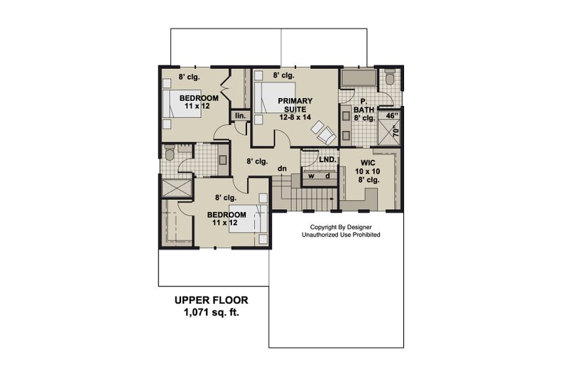 House Blueprint - Floor Plan - Upper Floor for Bungalow House Plan #51-1375 - 4 bed, 3.5 bath