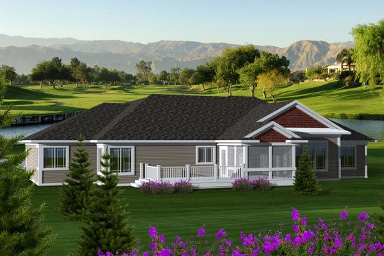 Exterior - Rear Elevation for Ranch House Plan #70-1118 - 3 bed, 2 bath