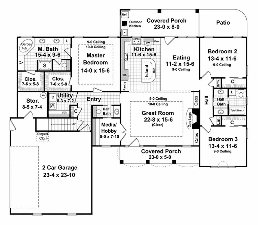 Southern Style House Plan 3 Beds 2.5 Baths 2000 Sq/Ft