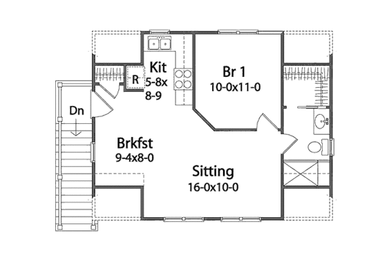 Floor Plan - Upper Floor for Craftsman House Plan #22-542 - 1 bed, 1 bath