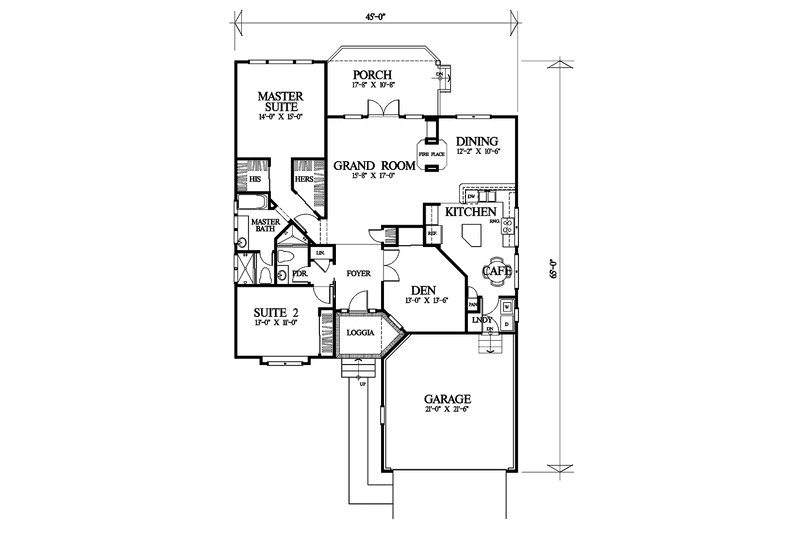 Home Plan - Floor Plan - Main Floor for Traditional House Plan #1007-25 - 2 bed, 1.5 bath