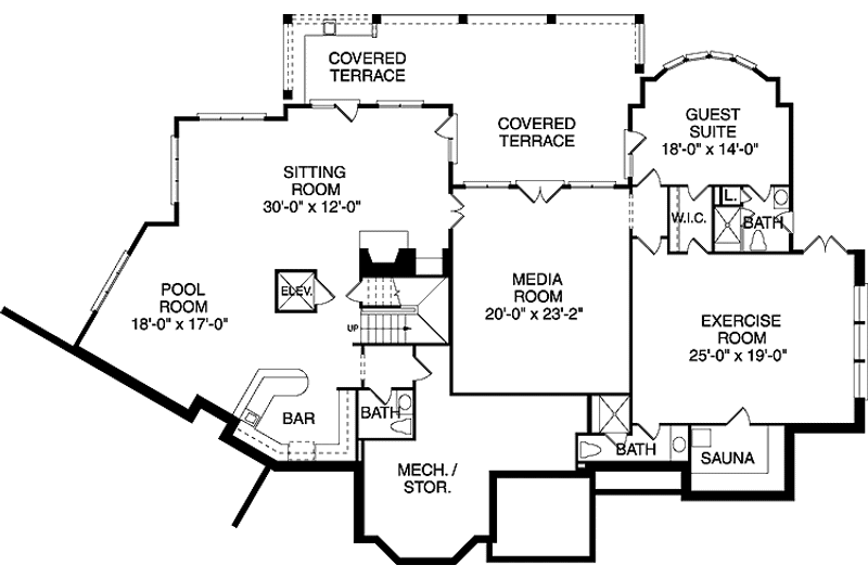 Architectural House Design - Floor Plan - Lower Floor for Mediterranean House Plan #453-366 - 4 bed, 5.5 bath