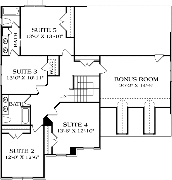 House Blueprint - Traditional Floor Plan - Upper Floor Plan #453-538