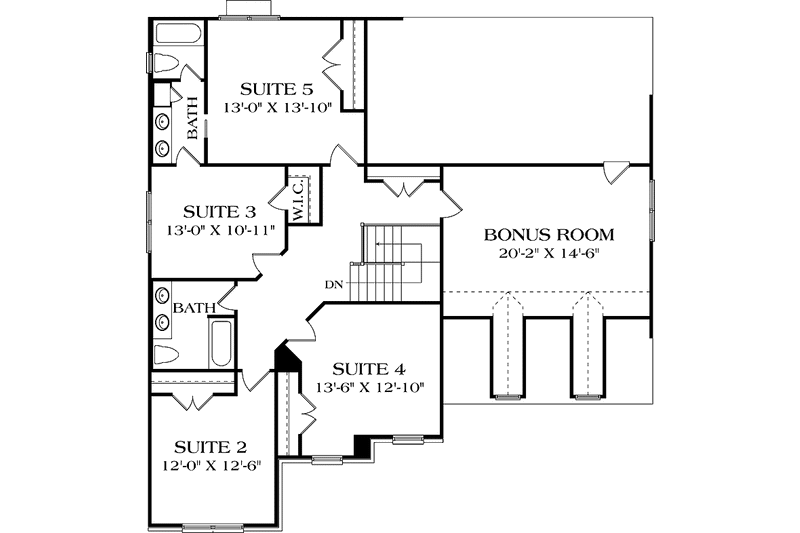 Architectural House Design - Floor Plan - Upper Floor for Traditional House Plan #453-538 - 5 bed, 3.5 bath