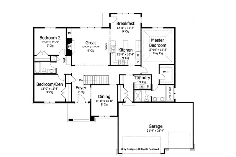 Home Plan - Floor Plan - Main Floor for Country House Plan #51-999 - 5 bed, 3 bath