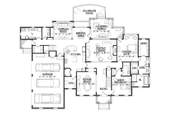 Floor Plan - Main Floor for Colonial House Plan #1054-5 - 6 bed, 4.5 bath