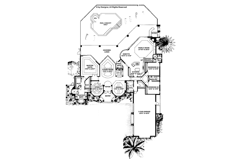 Dream House Plan - Floor Plan - Main Floor for Mediterranean House Plan #1017-63 - 4 bed, 4.5 bath