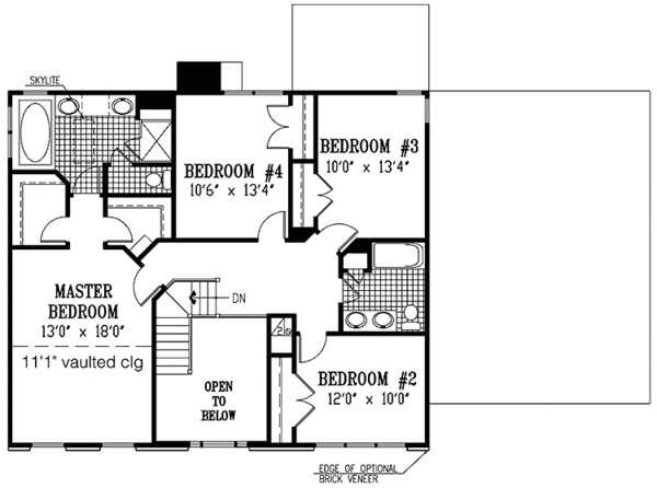 Architectural House Design - Colonial Floor Plan - Upper Floor Plan #953-40