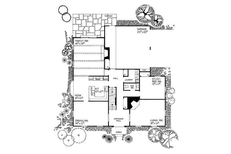 House Blueprint - Floor Plan - Main Floor for Classical House Plan #72-675 - 3 bed, 2.5 bath