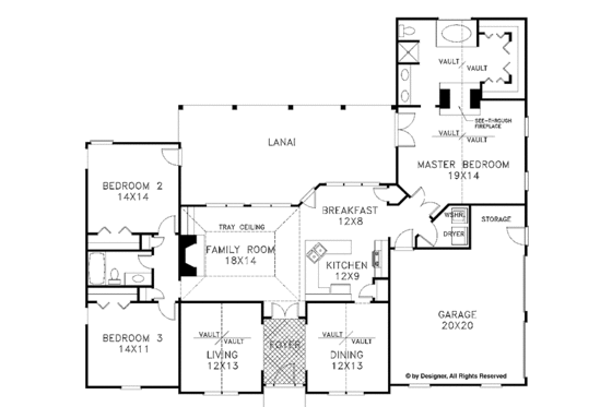 Floor Plan - Main Floor for Mediterranean House Plan #56-664 - 3 bed, 2 bath