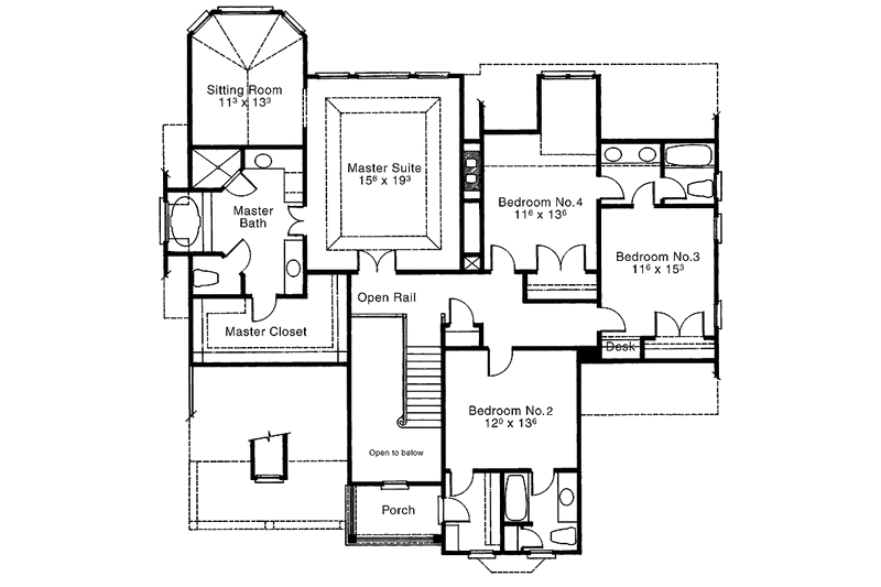 Dream House Plan - Floor Plan - Upper Floor for Country House Plan #429-54 - 4 bed, 4 bath