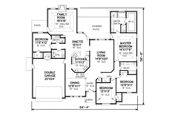 Floor Plan - Main Floor for Traditional House Plan #65-165 - 4 bed, 3 bath