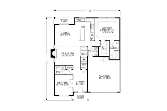 Floor Plan - Main Floor for Craftsman House Plan #53-552 - 3 bed, 2.5 bath