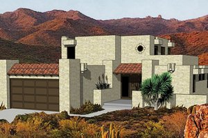 Adobe / Southwestern Exterior - Front Elevation Plan #116-217