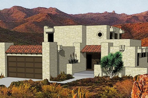 Exterior - Front Elevation for Adobe / Southwestern House Plan #116-217 - 3 bed, 3 bath