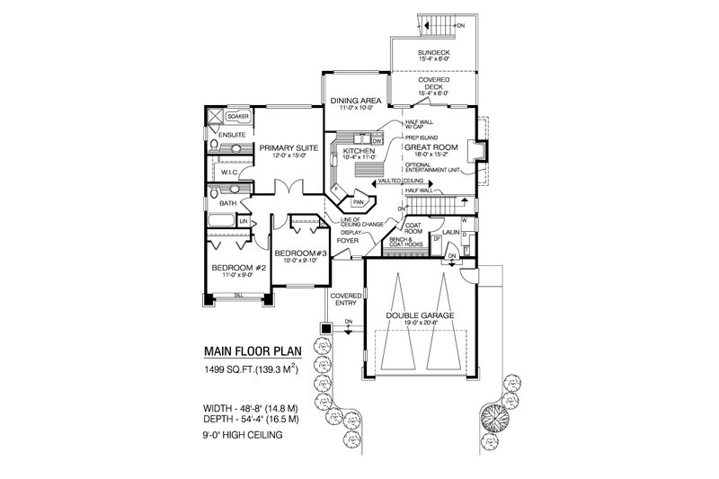 House Blueprint - Floor Plan - Main Floor for Craftsman House Plan #1100-122 - 3 bed, 2 bath