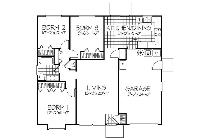 Dream House Plan - Floor Plan - Main Floor for Ranch House Plan #320-769 - 3 bed, 1 bath