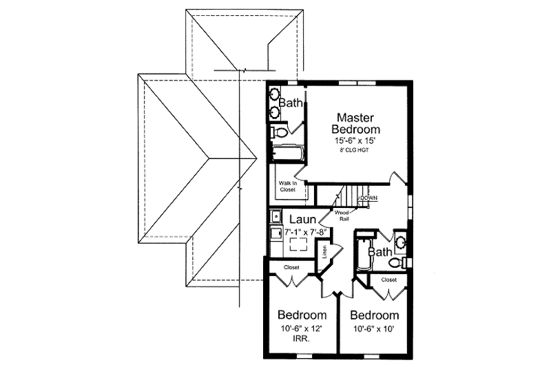 House Blueprint - Floor Plan - Upper Floor for European House Plan #46-516 - 3 bed, 2.5 bath
