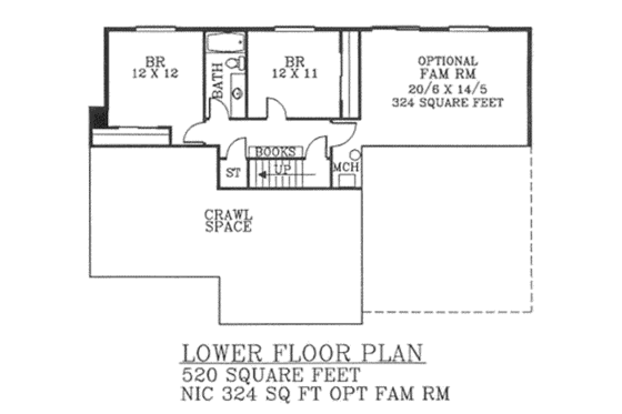 Floor Plan - Lower Floor for Craftsman House Plan #53-228 - 4 bed, 2.5 bath