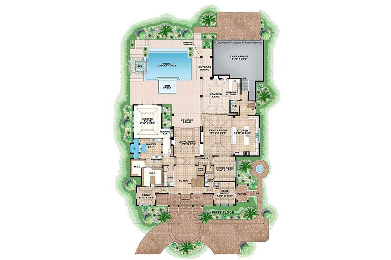 Architectural House Design - Floor Plan - Main Floor for Country House Plan #1017-163 - 5 bed, 5 bath