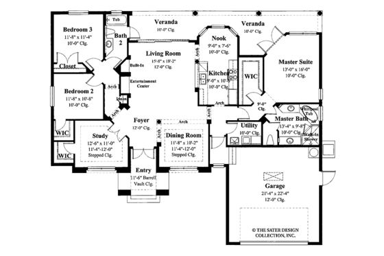 Floor Plan - Main Floor for Mediterranean House Plan #930-373 - 3 bed, 2 bath