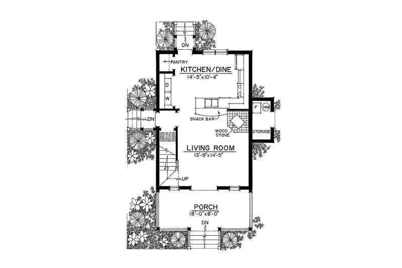 House Blueprint - Floor Plan - Main Floor for Country House Plan #1016-91 - 2 bed, 1 bath