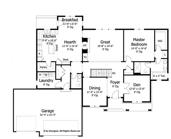 House Plan Design - European Floor Plan - Main Floor Plan #51-985