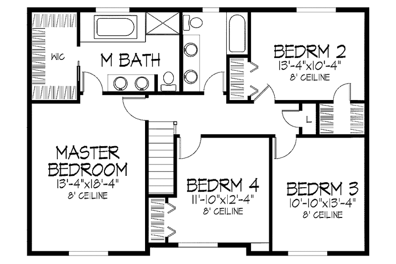 Architectural House Design - Floor Plan - Upper Floor for Colonial House Plan #51-756 - 4 bed, 2.5 bath
