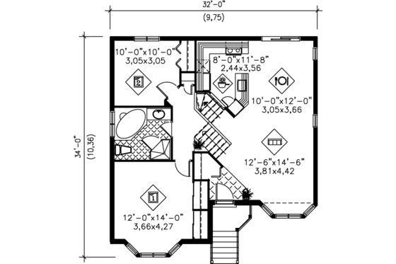 Floor Plan - Main Floor for Traditional House Plan #25-313 - 2 bed, 1 bath