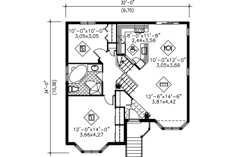 House Blueprint - Floor Plan - Main Floor for Traditional House Plan #25-313 - 2 bed, 1 bath