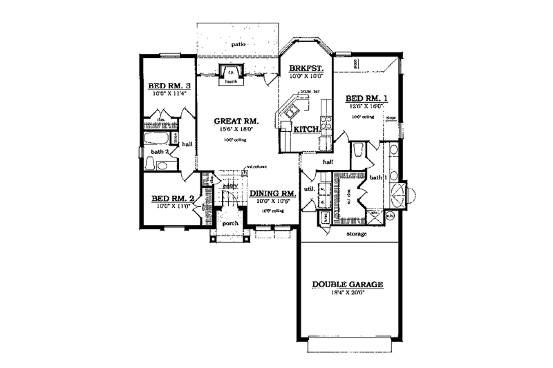 Home Plan - Floor Plan - Main Floor for European House Plan #42-423 - 3 bed, 2 bath