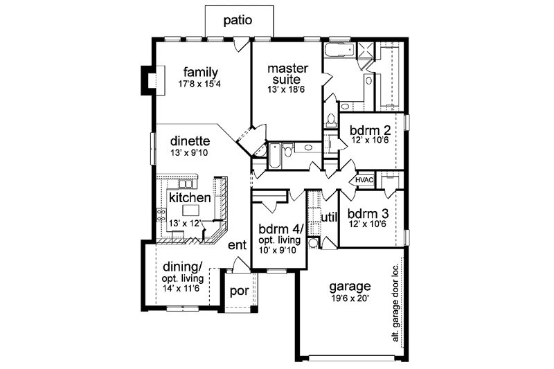 Home Plan - Floor Plan - Main Floor for Ranch House Plan #84-645 - 4 bed, 2 bath