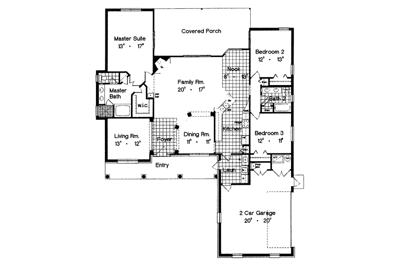 Dream House Plan - Floor Plan - Main Floor for Country House Plan #417-599 - 3 bed, 2 bath