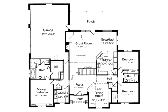 Floor Plan - Main Floor for Bungalow House Plan #46-433 - 3 bed, 2 bath