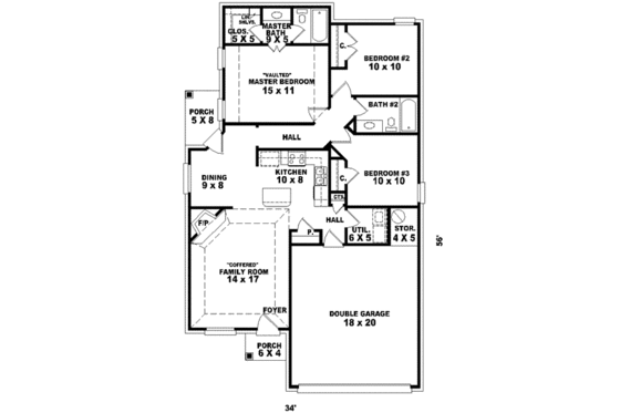 Floor Plan - Main Floor for Southern House Plan #81-690 - 3 bed, 2 bath