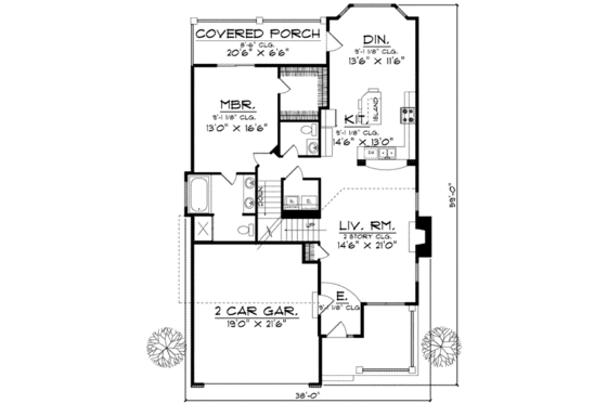 Floor Plan - Main Floor for Farmhouse House Plan #70-579 - 4 bed, 2.5 bath