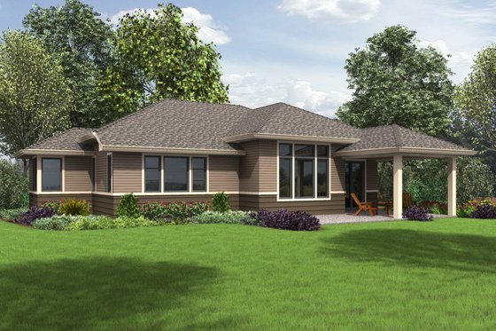 Exterior - Rear Elevation for Prairie House Plan #48-684 - 3 bed, 2 bath