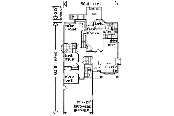 Floor Plan - Main Floor for Mediterranean House Plan #47-552 - 3 bed, 2 bath