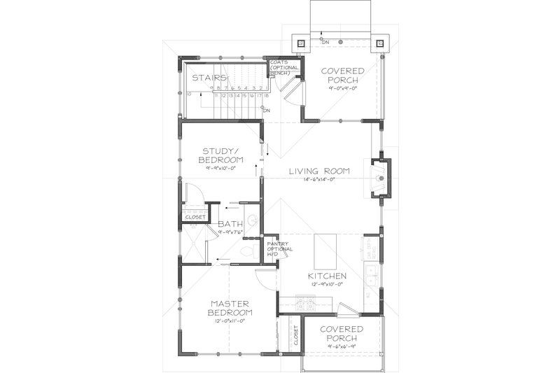 Architectural House Design - Floor Plan - Main Floor for Craftsman House Plan #895-37 - 2 bed, 1 bath
