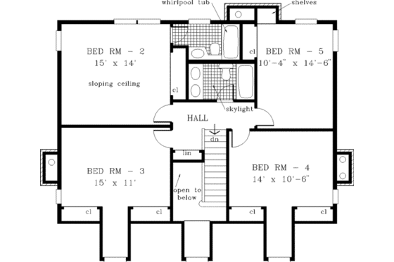 Floor Plan - Upper Floor for Farmhouse House Plan #3-102 - 5 bed, 3.5 bath