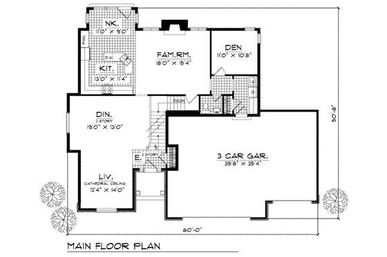 Floor Plan - Main Floor for Traditional House Plan #70-434 - 4 bed, 2.5 bath