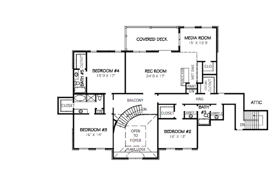 Floor Plan - Upper Floor for European House Plan #424-223 - 4 bed, 5.5 bath